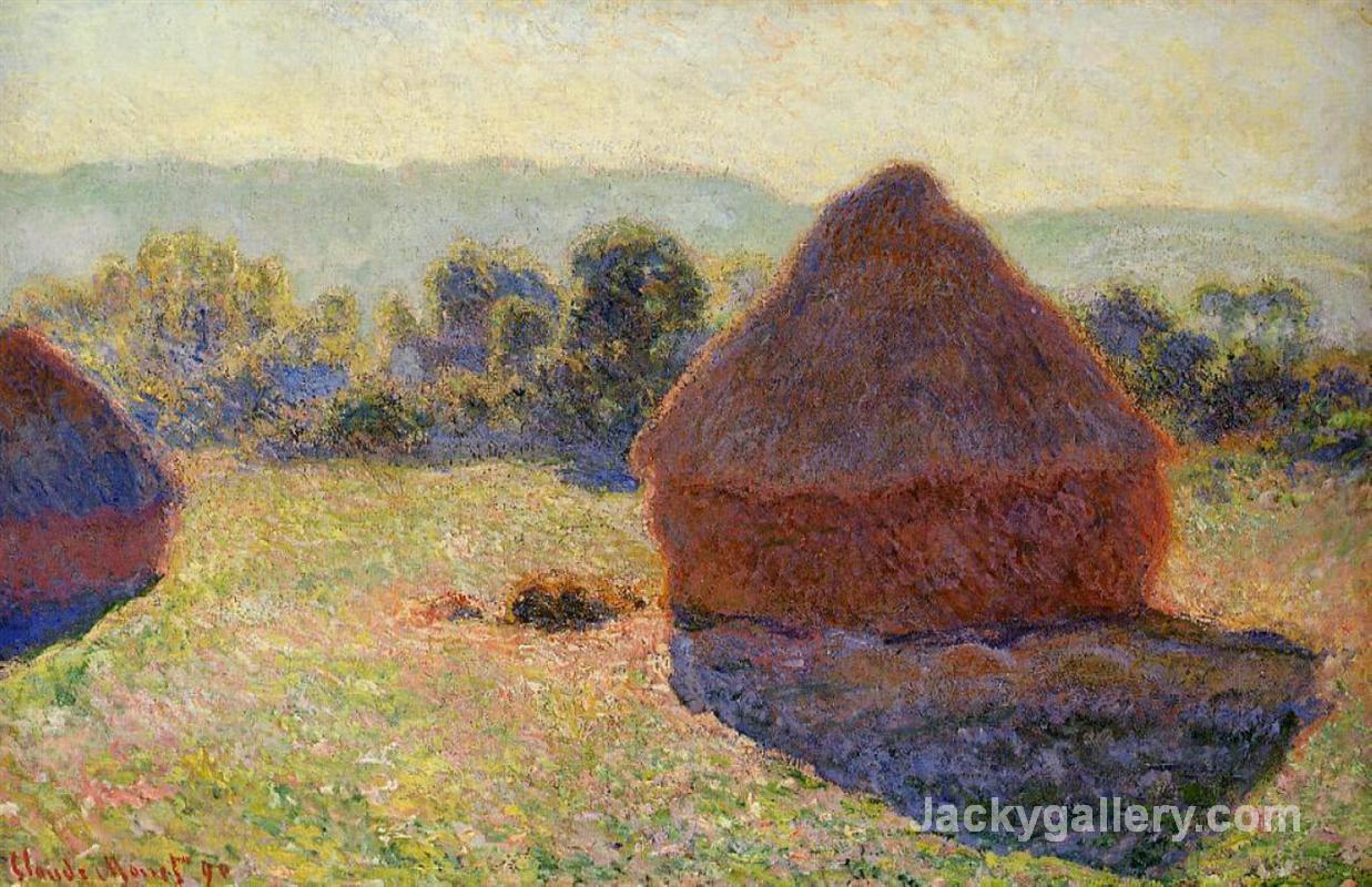 Grainstacks in the Sunlight, Midday- by Claude Monet paintings reproduction
